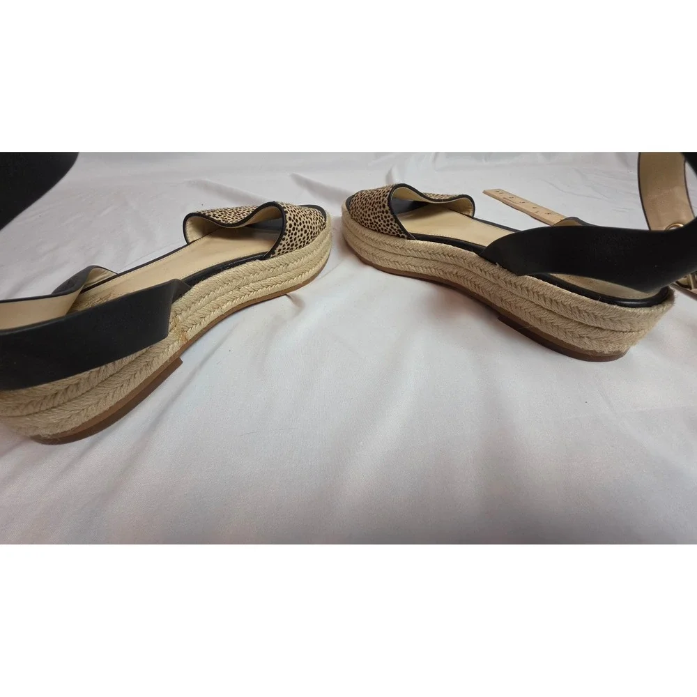 Vince Camuto Kathalia Leopard Haircalf Espadrille Platform Sandals Black Tan 10M